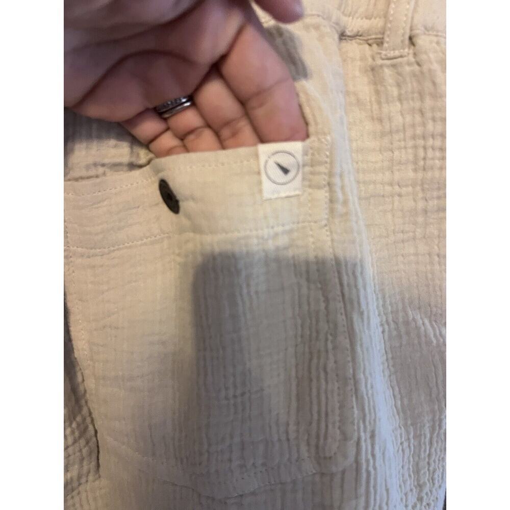 Women Cream Crinckled Cotton Textured Pants Sz Large Elastic Waist Upwest — image 5 of 8